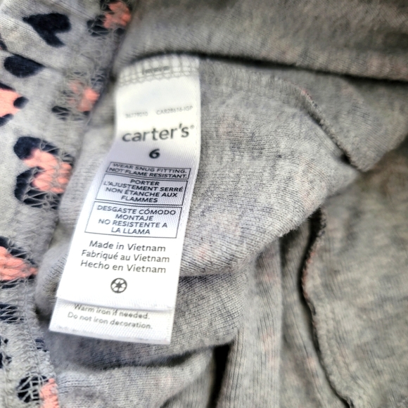 Carter's Girl's Leggings Gray W Pink Outlined Hearts Size 6 - Picture 2 of 2